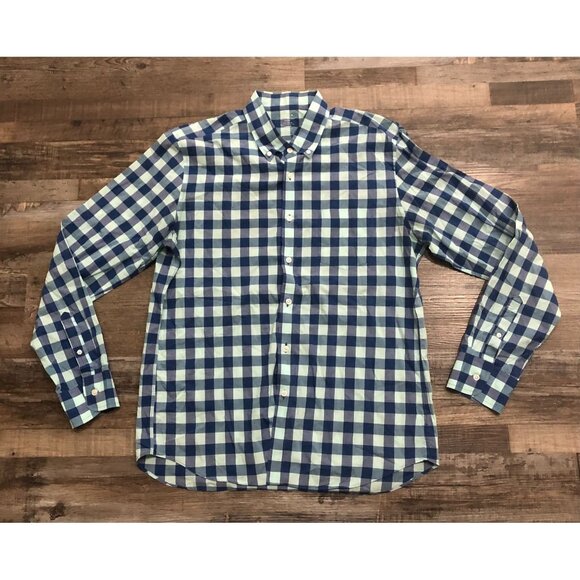J Crew Large Slim Fit Blue Plaid Mens Large Button Down Lightweight Shirt - Picture 1 of 4
